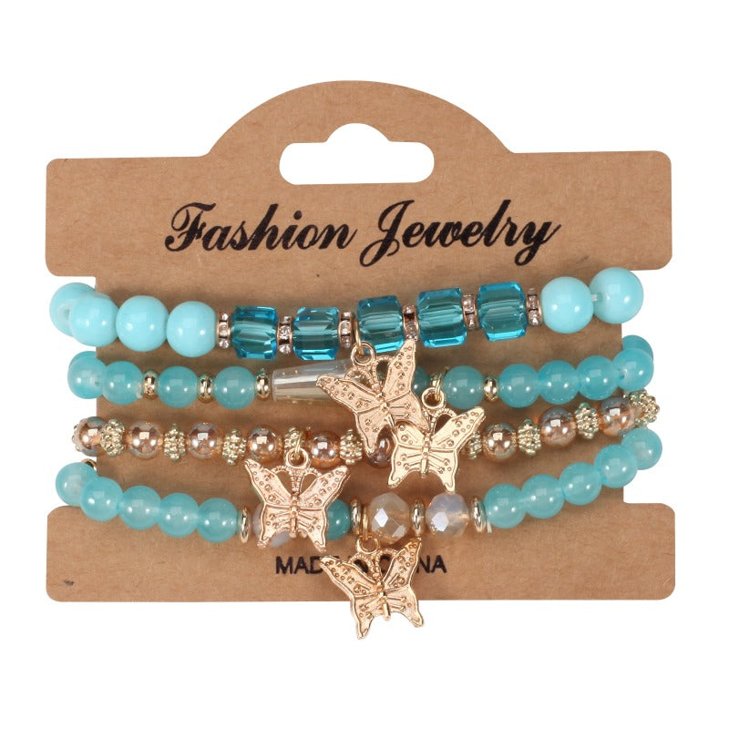 Wholesale Bohemian Multi-layer Butterfly Handmade Beads 4 Pieces/set Artificial Crystal Glass Diamond Bracelet